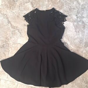 NWOT she + sky black skater dress lace cap sleeve shorts underneath size small
